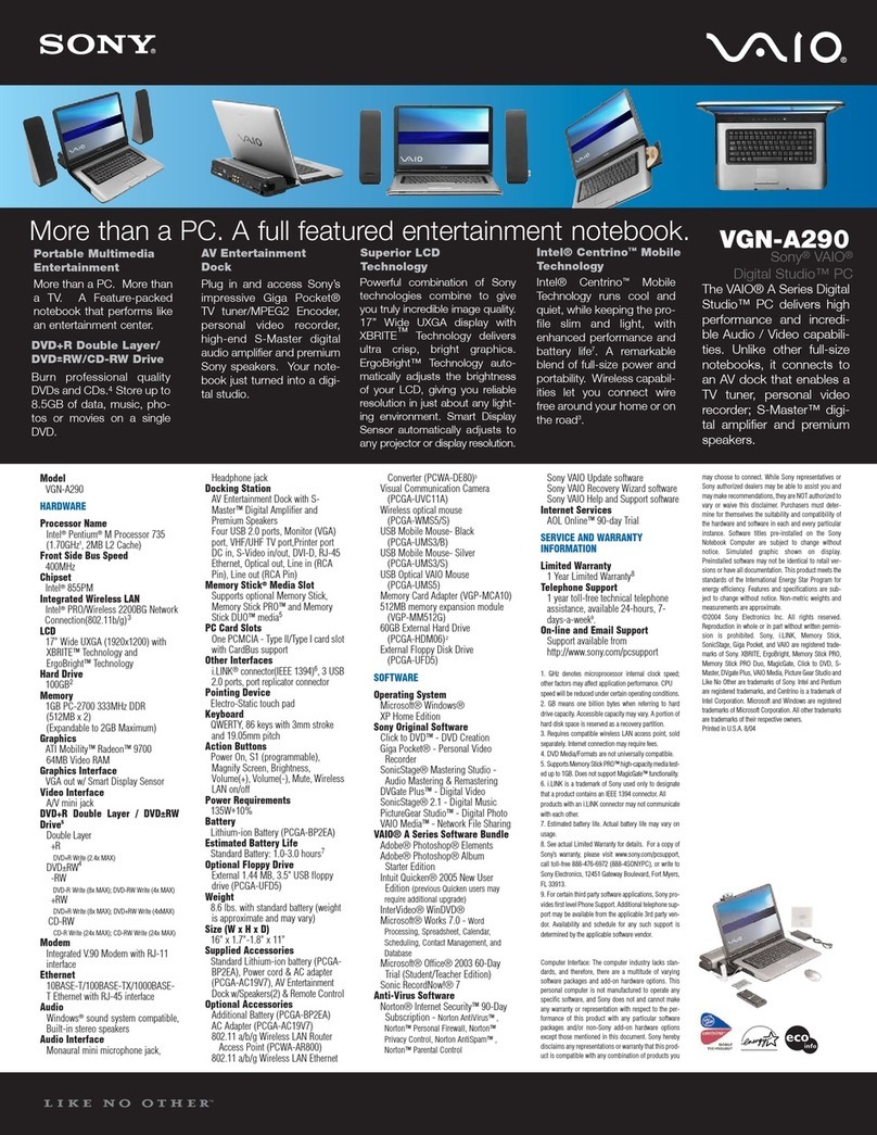 Sony VGN-A290 User manual