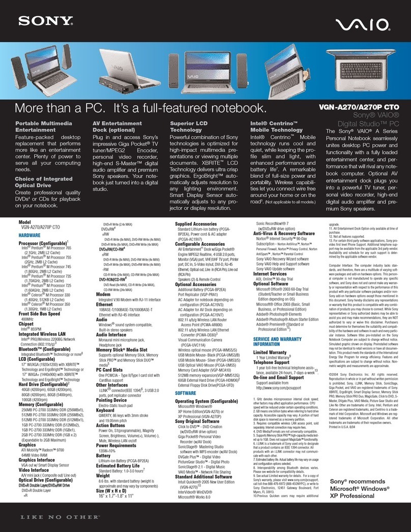 Sony VGN-A270 User manual