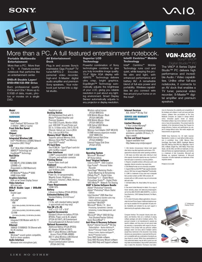Sony VAIO VGN-A260 User manual