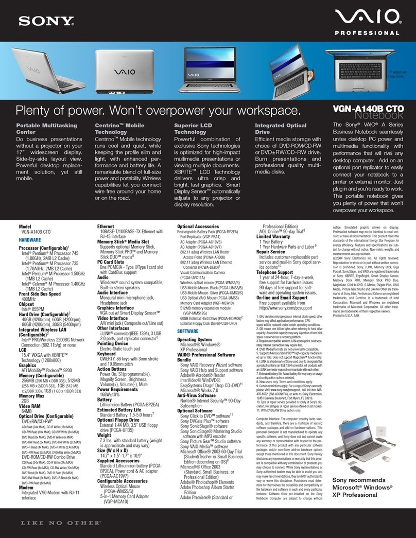 Sony VGN-A140B User manual Sony VGN-A140B User manual
