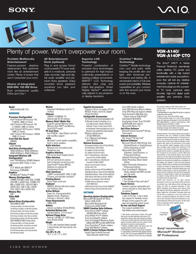 Sony VAIO VGN-A140 Series User manual