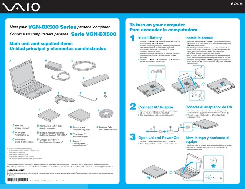 Sony VGN-BX540 quick start guide