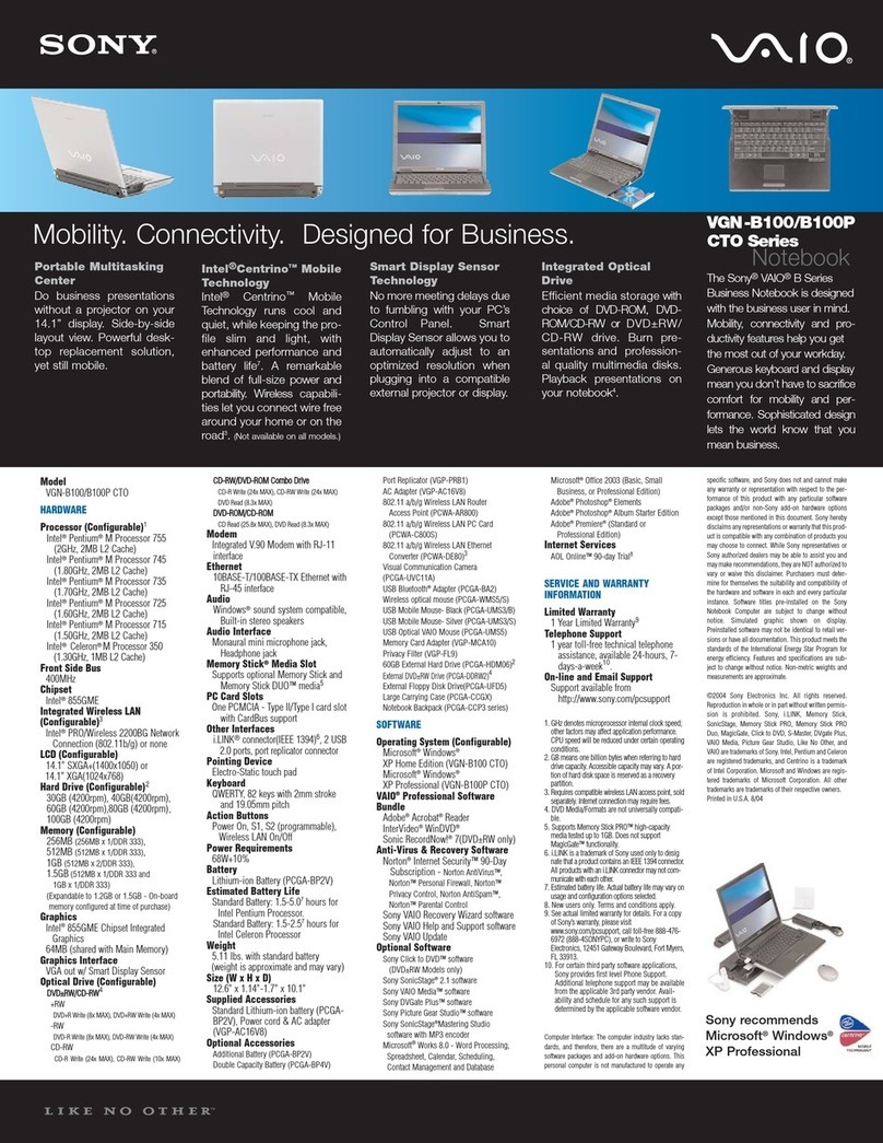 Sony VAIO VGN-B100 Series User manual