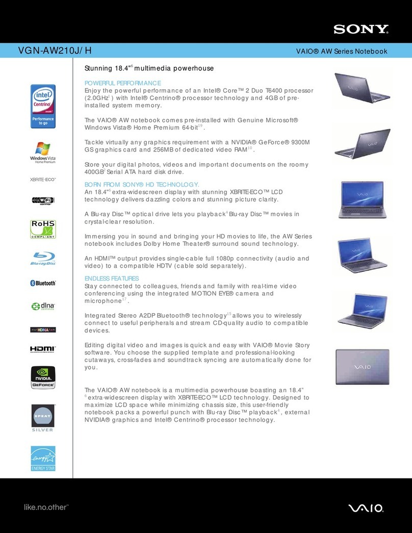 Sony VGN-AW210J Specifications