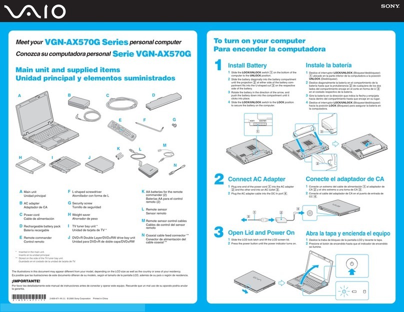 Sony VGN-AX570G - VAIO - Pentium M 1.86 GHz supplementary guide