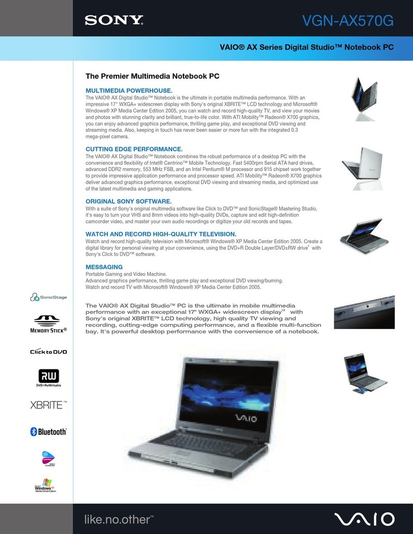 Sony VGN-AX570G - VAIO - Pentium M 1.86 GHz Specifications