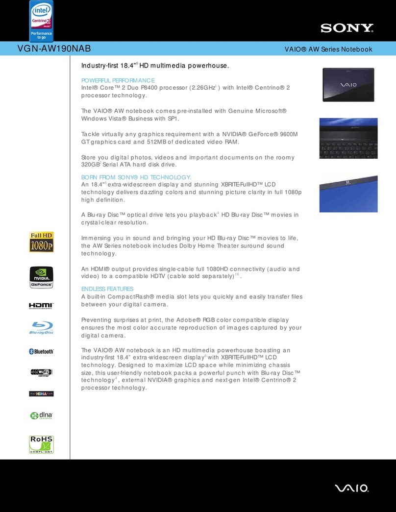 Sony VGN-AW190NAB Specifications
