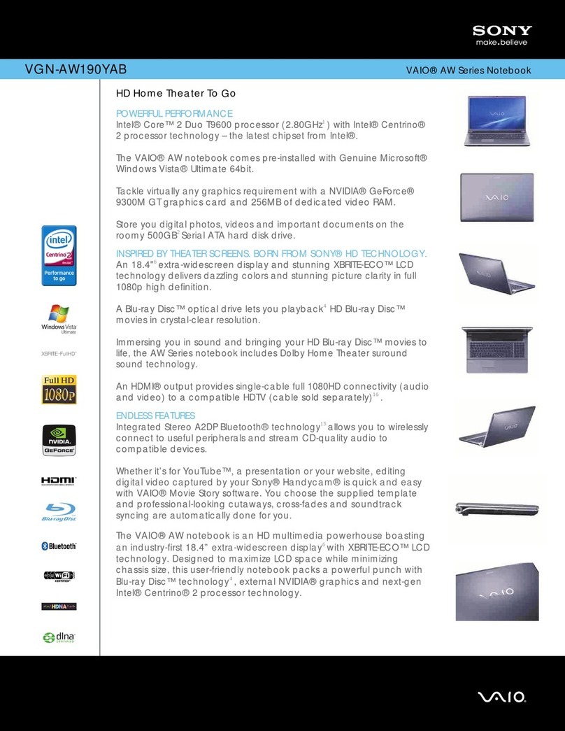 Sony VGN-AW190YAB Specifications