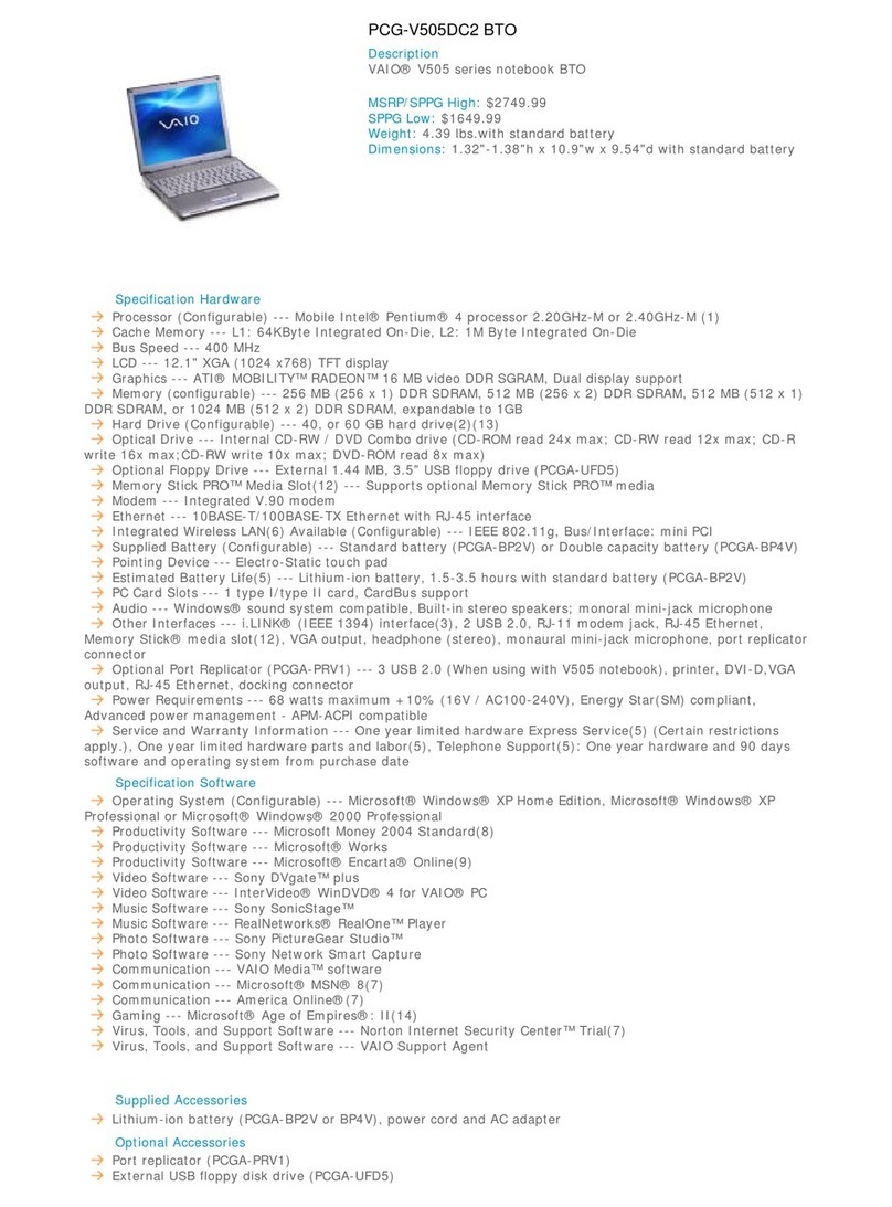 Sony VAIO PCG-V505DC2 Series User manual