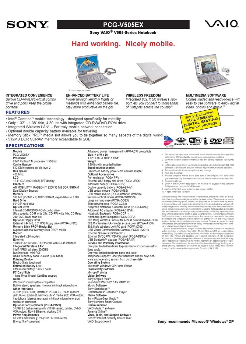 Sony PCG-V505EX Instruction Manual