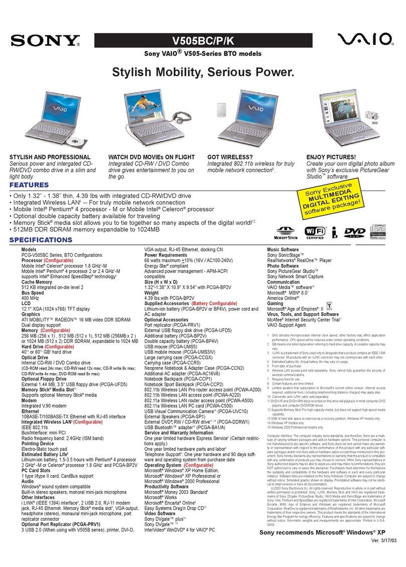 Sony PCG-V505BC Instruction Manual