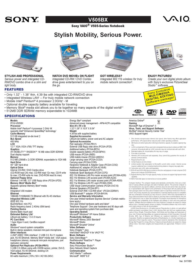 Sony VAIO PCG-V505BX User manual