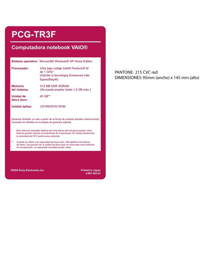 Sony VAIO PCG-TR3F Specifications