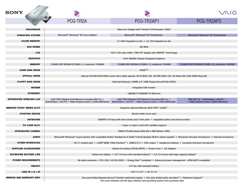 Sony PCG-TR2A - VAIO - Pentium M 1 GHz User manual