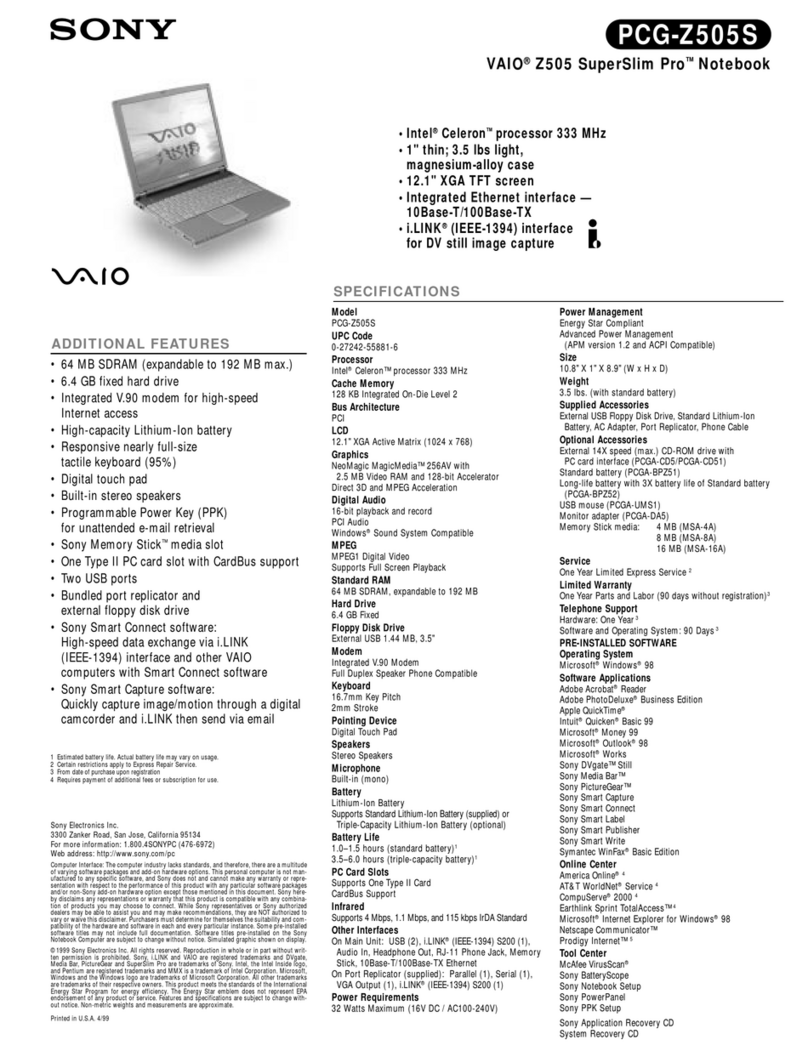 Sony VAIO PCG-Z505S User manual