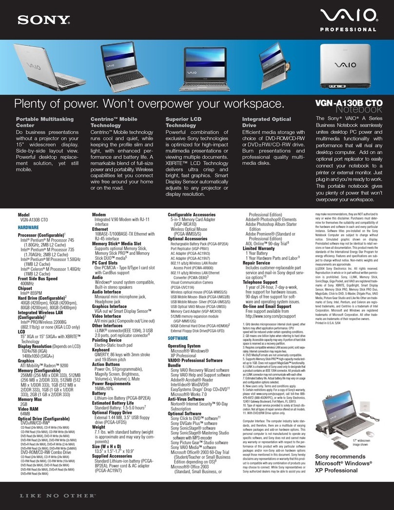Sony VAIO VGN-A130B User manual