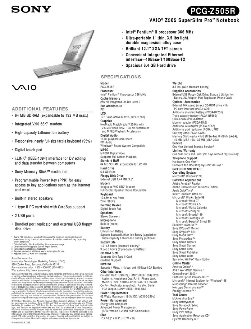 Sony PCG-Z505R - VAIO - PII 366 MHz User manual