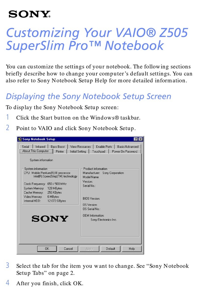 Sony PCG-Z505JE - VAIO - PIII 500 MHz supplementary guide