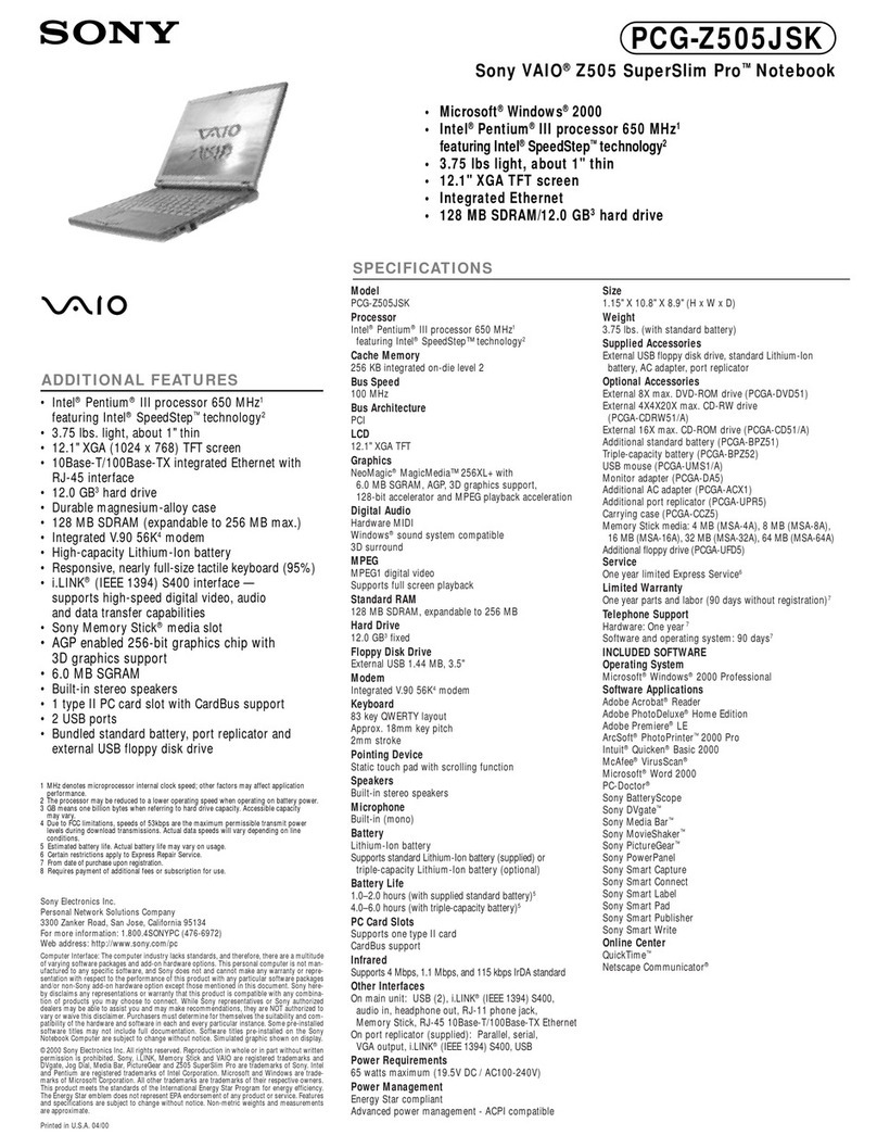 Sony PCG-Z505JSK User manual