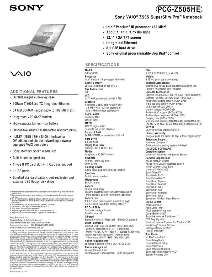 Sony PCG-Z505HE, PCG-Z505HS User manual