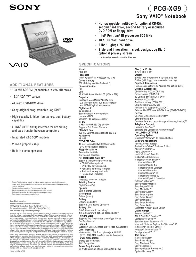 Sony VAIO PCG-XG9 User manual