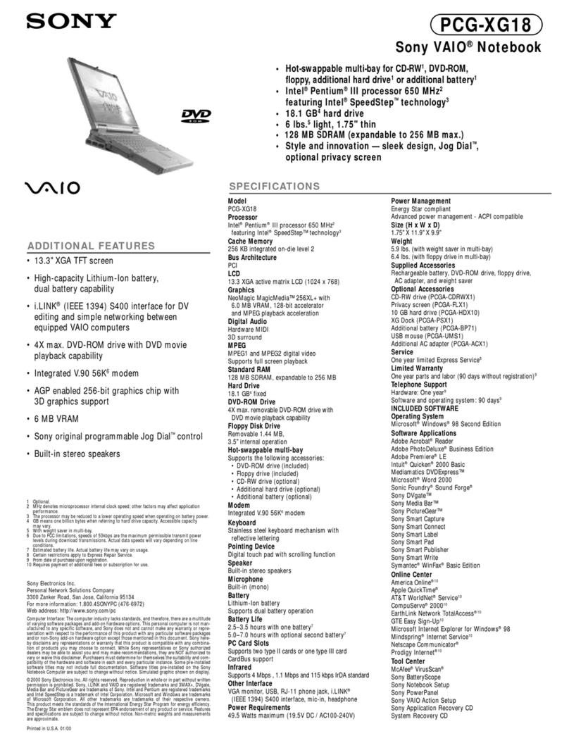 Sony VAIO PCG-XG18 User manual