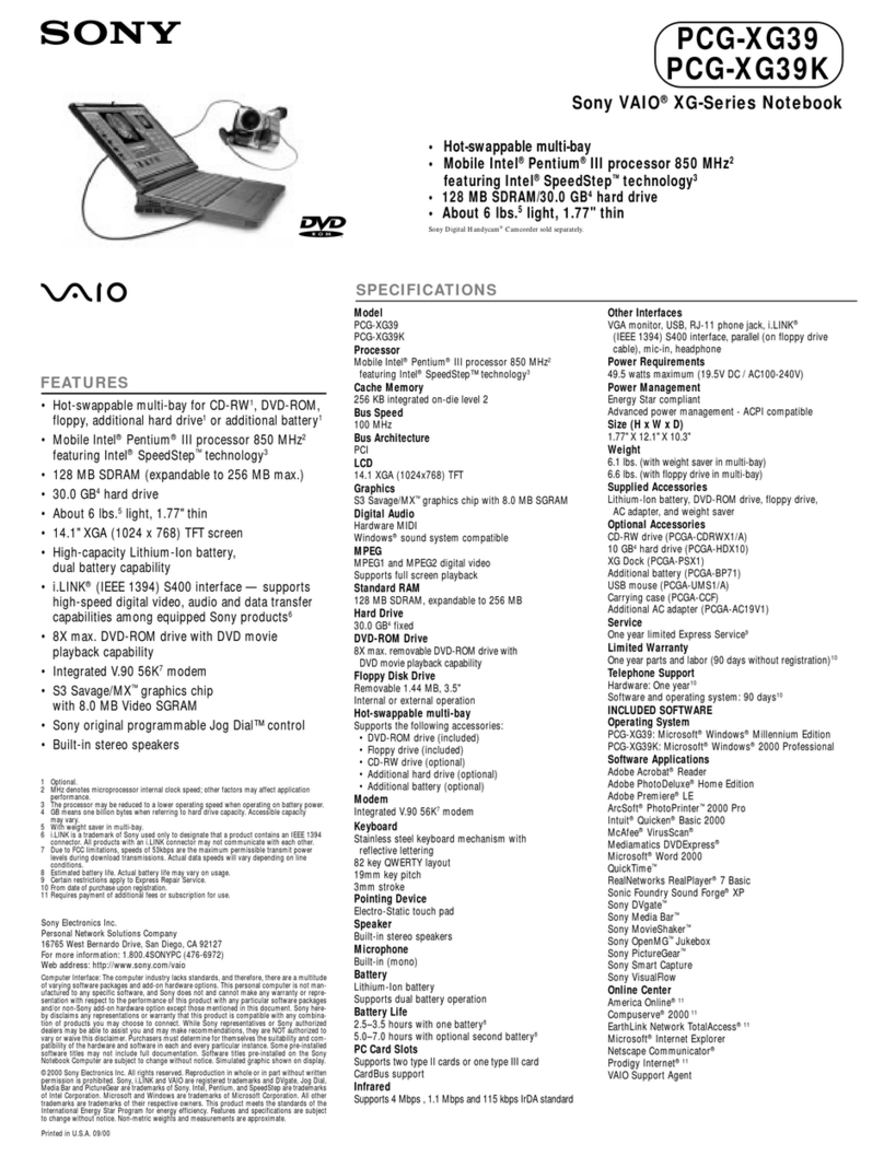 Sony VAIO PCG-XG39 User manual