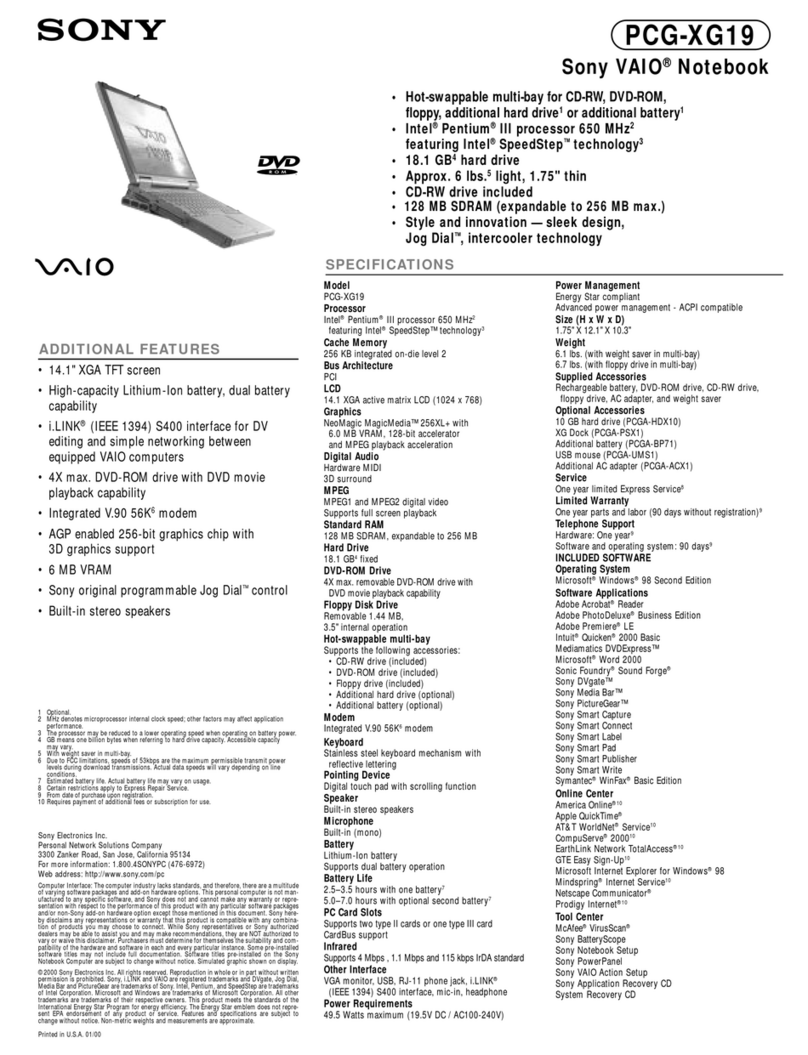 Sony VAIO PCG-XG19 User manual