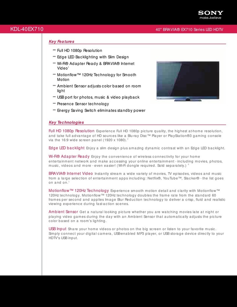 Sony KDL-40EX710 - 40" Bravia Ex710 Series Led... Specifications