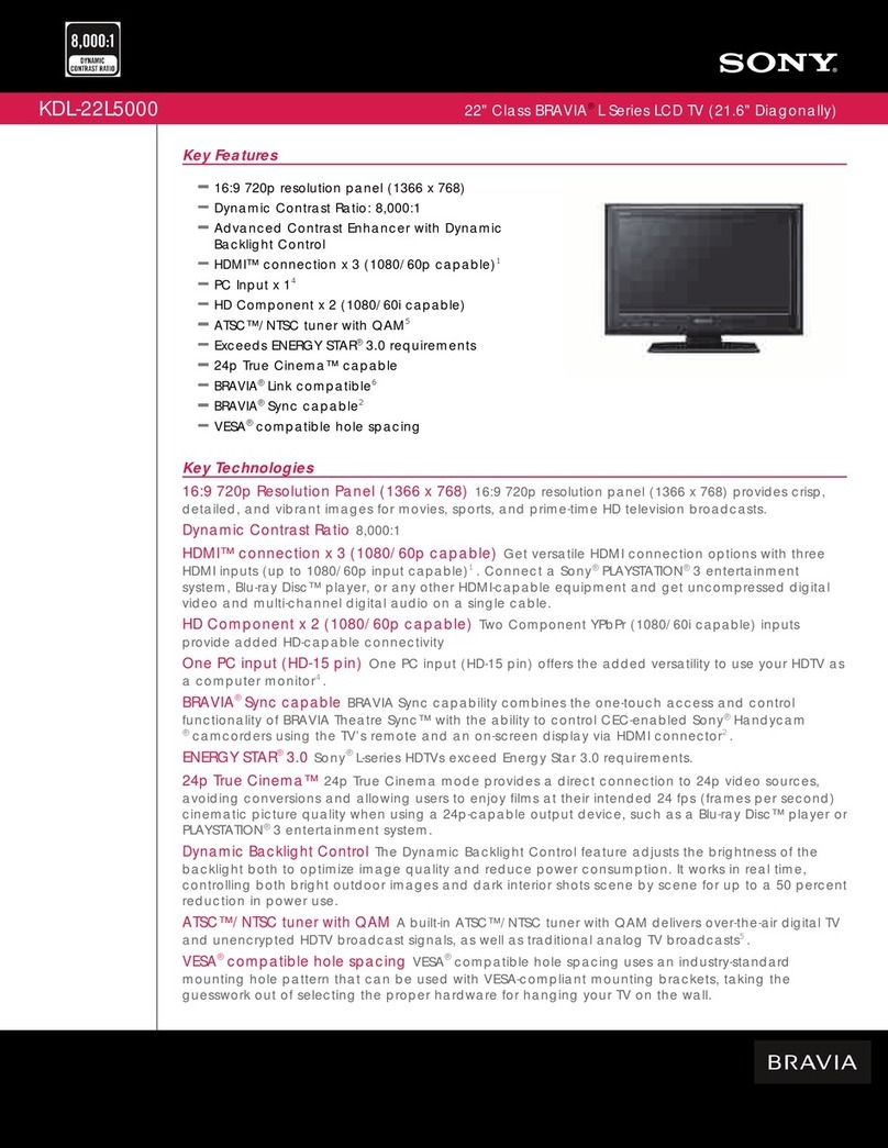 Sony KDL22L5000 - BRAVIA L Series User manual Sony KDL22L5000 - BRAVIA L Series User manual