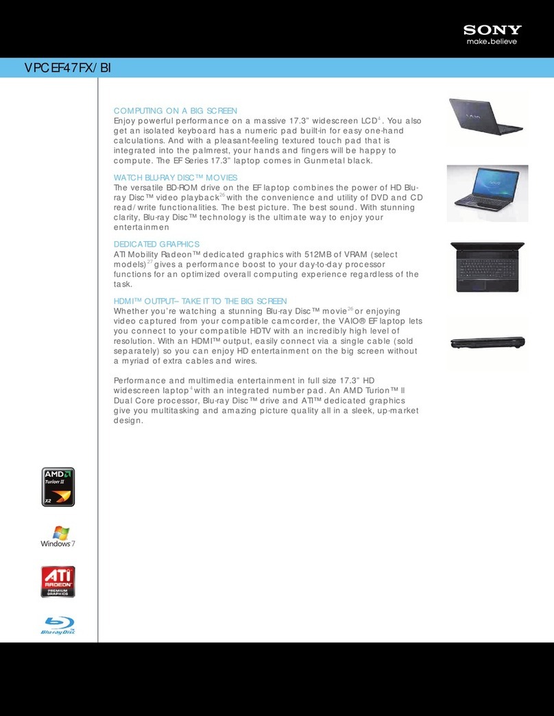 Sony VPCEF47FX Specification sheet