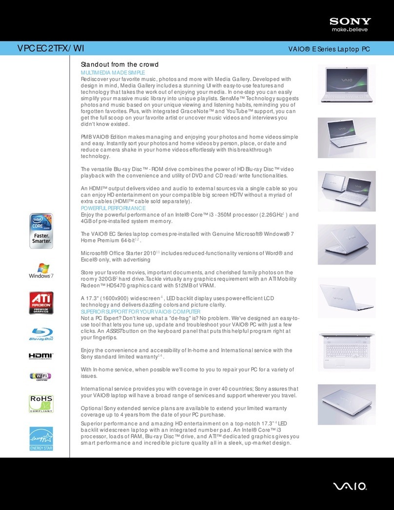 Sony VPCEC2TFX Specifications