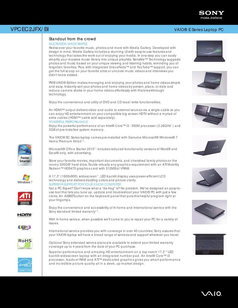Sony VAIO VPCEC2JFX Specifications
