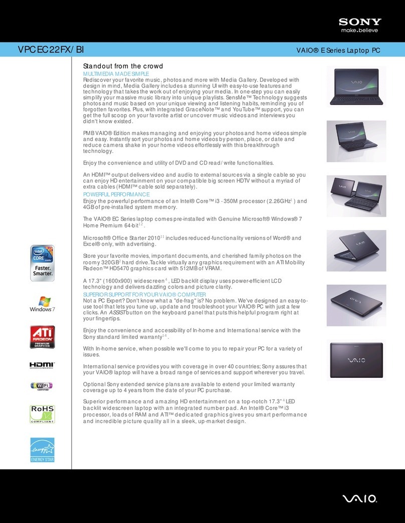 Sony VAIO VPCEC22FX/BI Specifications