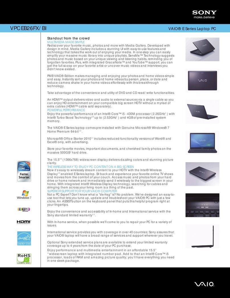 Sony VAIO VPCEB26FX Specifications