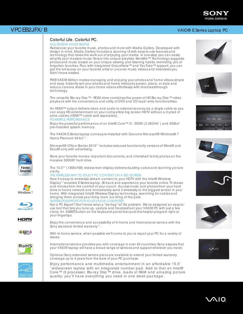 Sony VAIO VPCEB2JFX Specifications