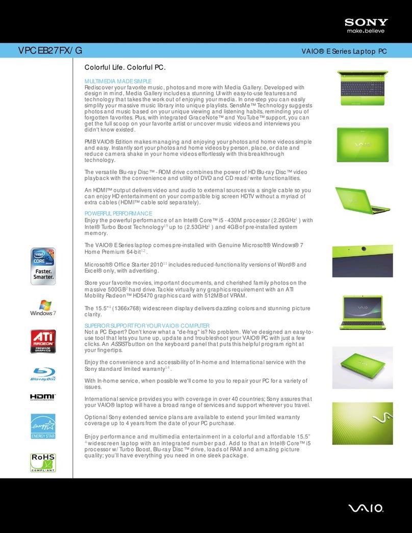 Sony VAIO VPCEB27FX Specifications