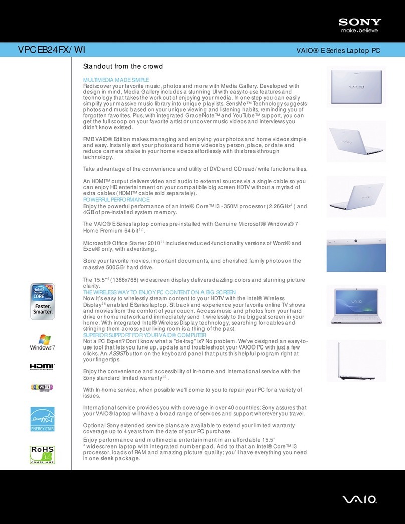 Sony VAIO VPCEB24FX/WI Specifications