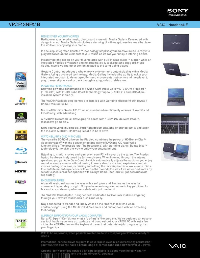 Sony VPCF13NFX Specifications