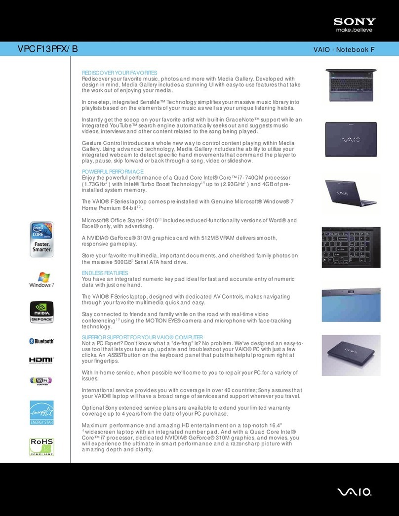 Sony VPCF13PFX Specifications