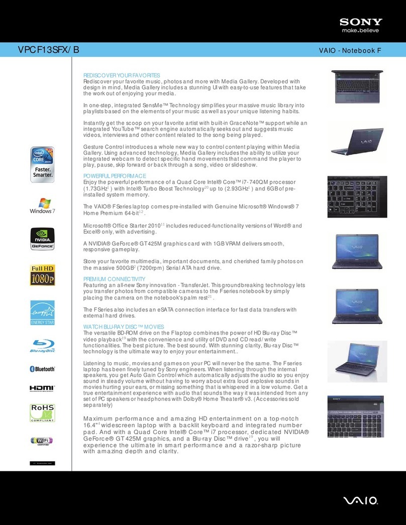 Sony VPCF13SFX Specifications