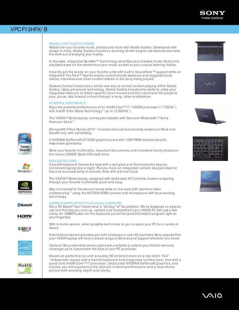 Sony VPCF13HFX Specifications