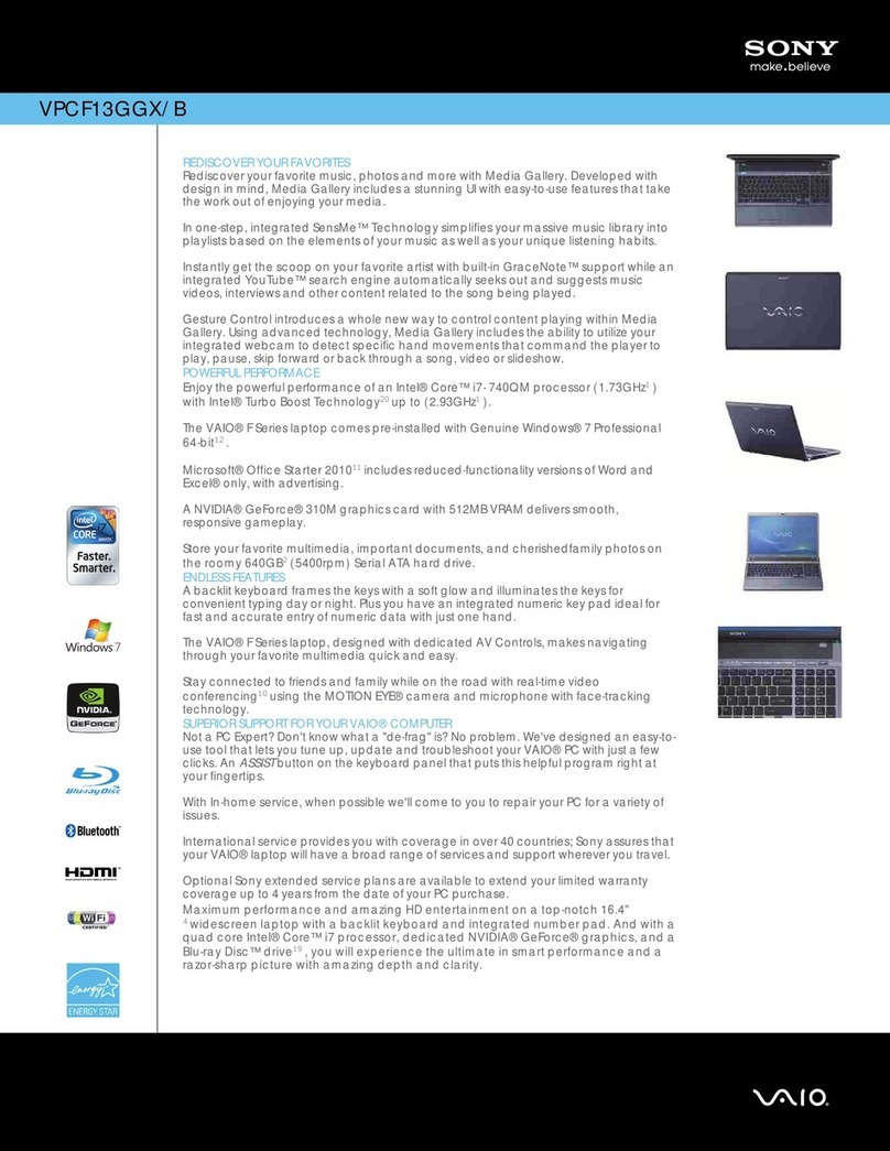 Sony VPCF13GGX Specifications