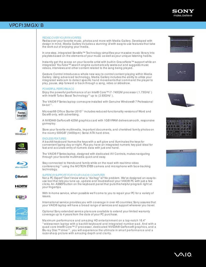 Sony VPCF13MGX Specifications