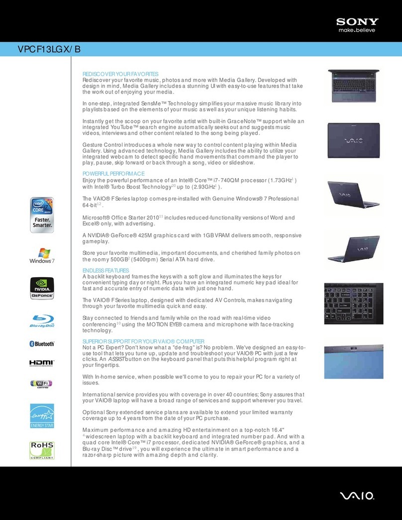 Sony VPCF13LGX Specifications