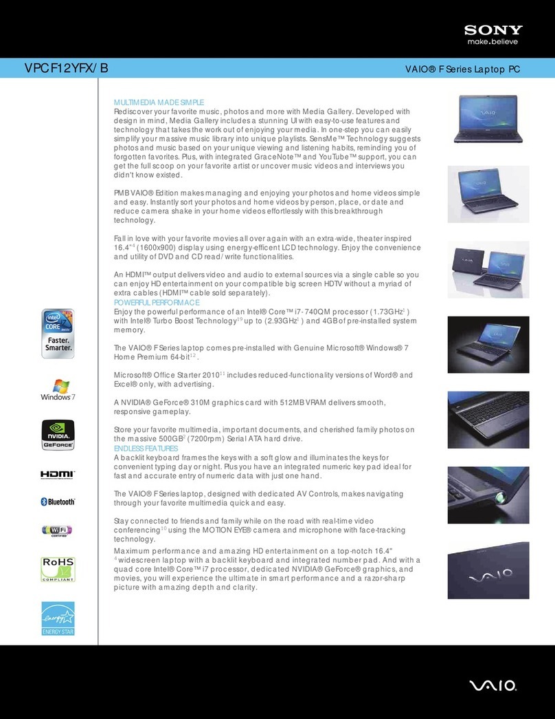 Sony VPCF12YFX Specifications