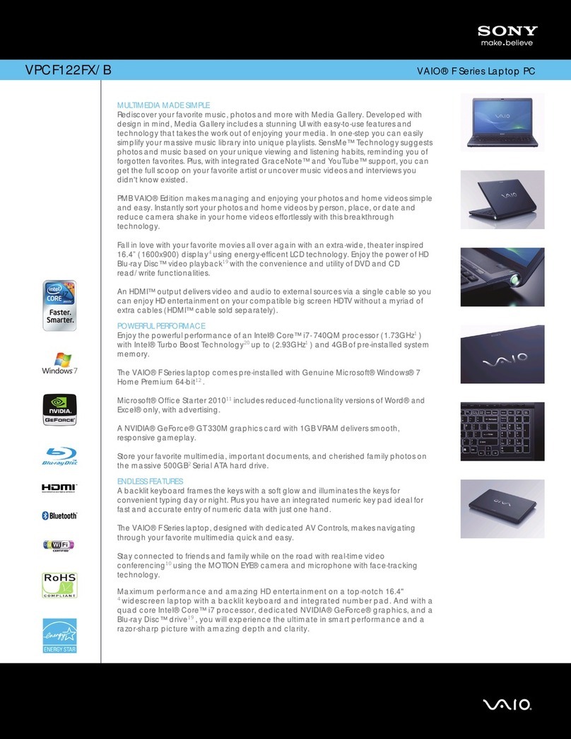 Sony VAIO VPCF122FX Specifications