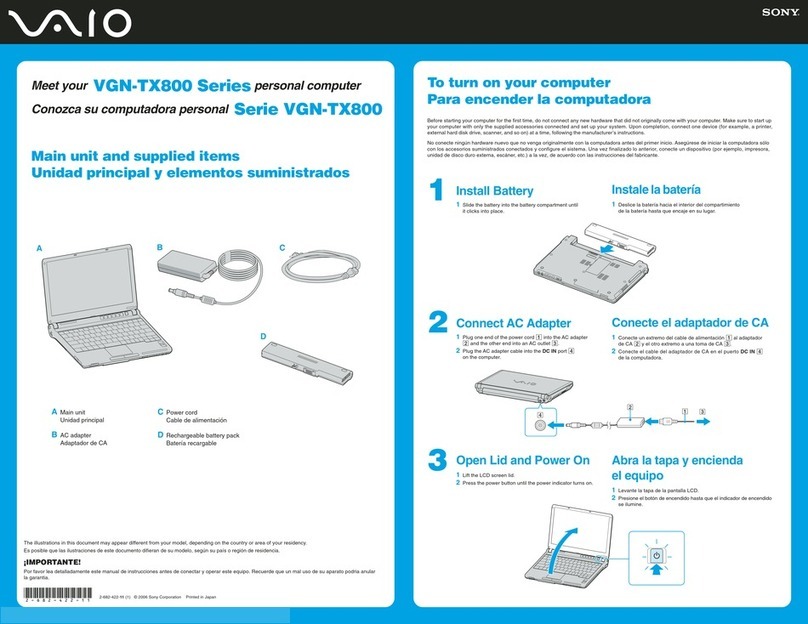 Sony VGN-TX850P quick start guide