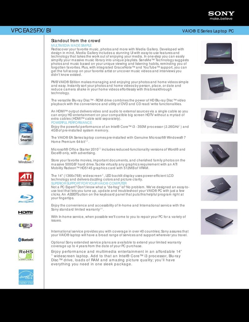 Sony VAIO VPCEA25FX/BI Specifications