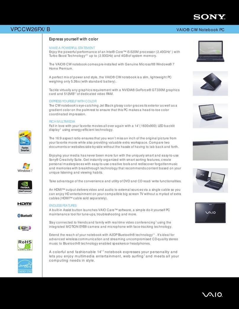 Sony VPCCW26FX Specifications